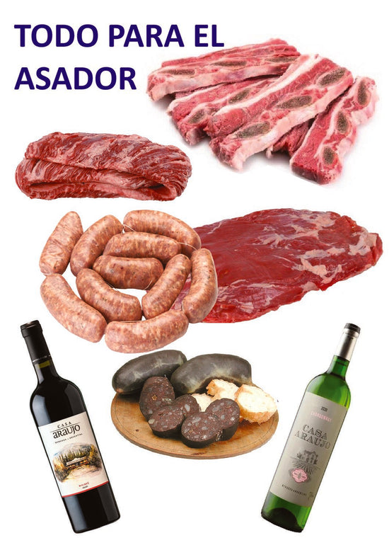 ASADO, ENTRAÑA Y VACIO "ANGUS" (Irlanda), + CHORIZO CRIOLLO Y MORCILLA "ANGUS" (Irlanda) + VINO MALBEC Y CHRDONNAY (trasporto gratis)